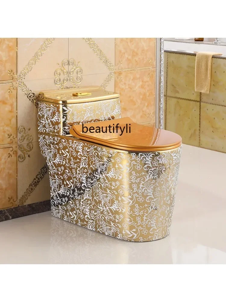 Household European-Style Ceramic Golden Toilet Siphon Toilet Water-Saving Color Deodorant Mute Personalized Toilet