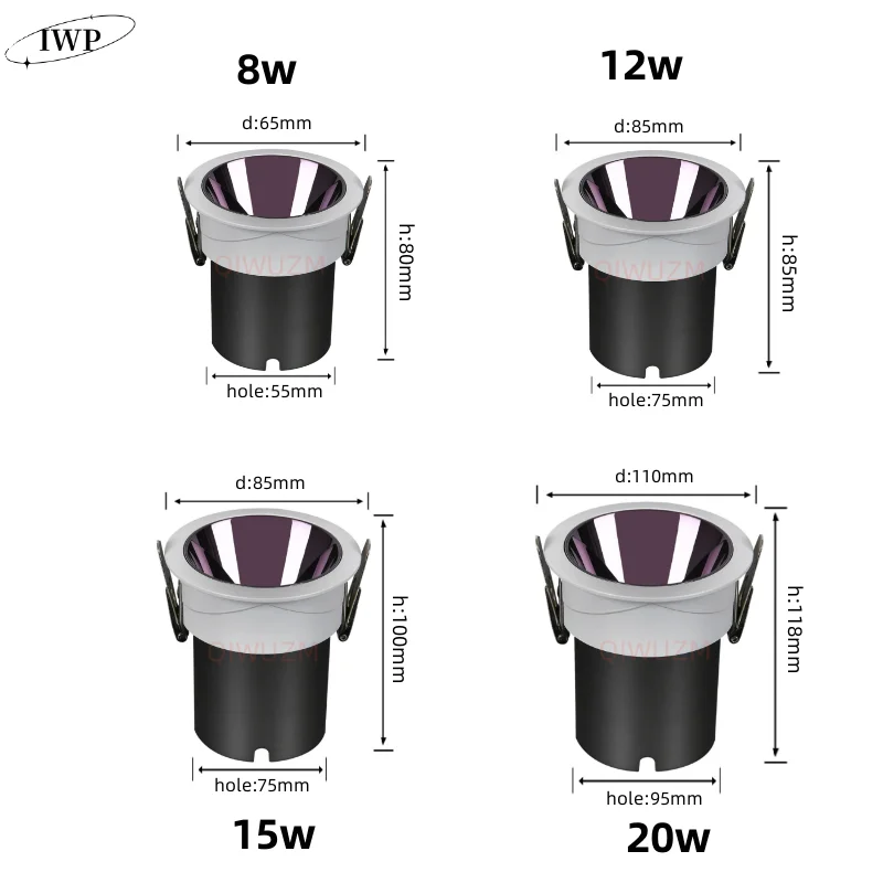 눈부심 방지 매립형 LED COB 스포트라이트, 15W 20W 조광 가능 110V 220V 다운 라이트 8W 12W 천장 조명 상점 사무실 식당 조명