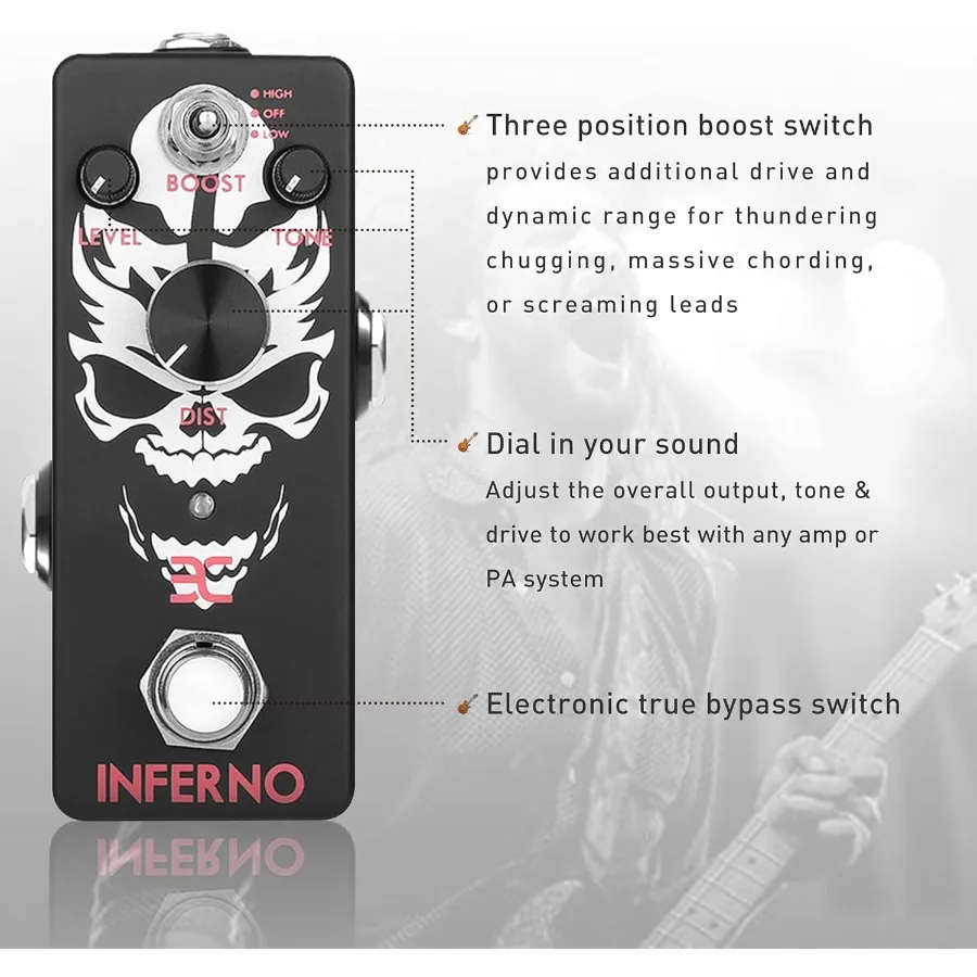 EX جحيم الموت المعادن تشويه الغيتار دواسة HighGain تأثيرات الغيتار الكهربائي دواسة صغيرة مع 3 وضع دفعة التبديل صحيح الالتفافية