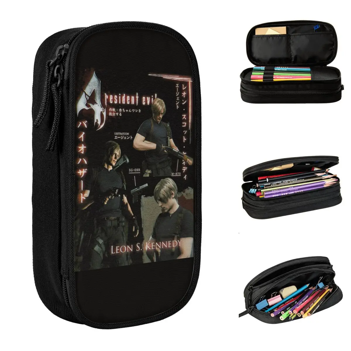 Leon Kennedy Character Poster Pencil Cases RE4 Video Game Pen Holder Bags Student Large Storage Students School Gifts Pencilcase