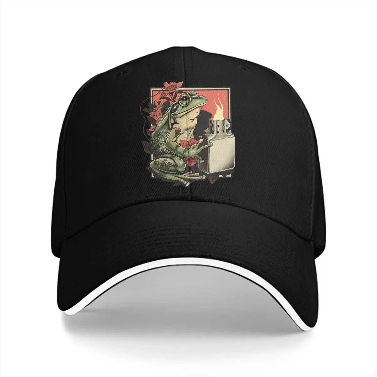 Frog with Flowers Fire Baseball Cap Men Hats Women Visor Protection Snapback Frog Caps