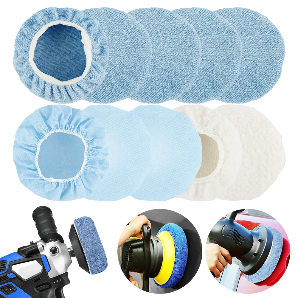 10Pcs 9/10 Inch Microfiber Car Polishing Pad Auto Bonnet Polisher Soft Wool Wax Wash Buffer Cover Car Cleaning Tools Accessories