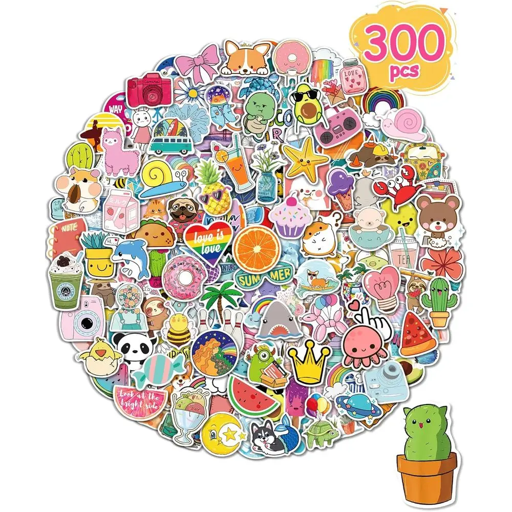 

300 Pack Adorable Vinyl Laptop Stickers for Kids, Girls, Teens - Perfect Classroom Prizes and School Supplies