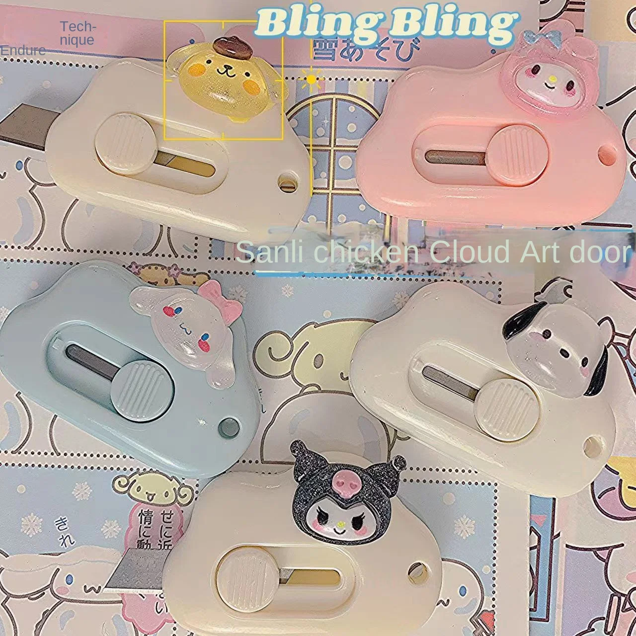 Sanrio Hello Kitty Art Knife Kuromi Mymelody Pochacco Cinnamoroll Action Anime Figures Cute Cartoon Stationery Express Supplies