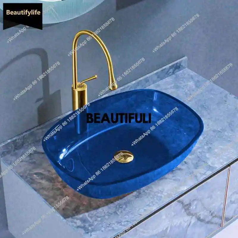 

B567 Light luxury style colored glass washbasin, exquisite and beautiful transparent countertop basin, art decor washbasin