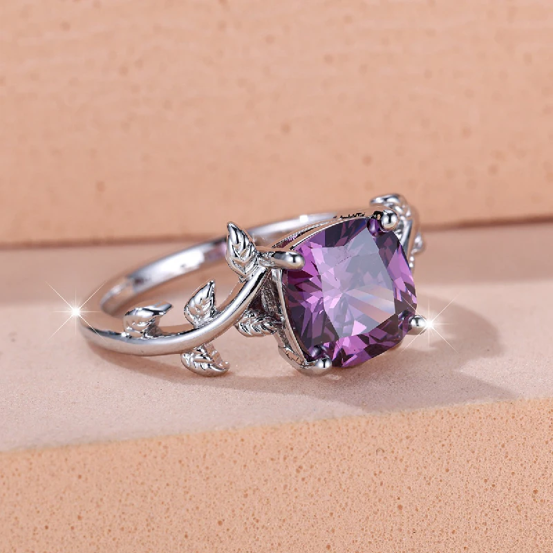 FUIHETYS Trendy 925 Silver Ring with Amethyst Jewelry Accessories for Women Wedding Engagement Party Gift Finger Rings Wholesale