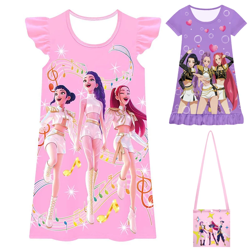 

Kpop Demon Hunters Cartoon Summer Kids Pajamas Zoey Dress Girls Princess Dress Sleepwear Girls Nightgowns Party Pajamas Clothes