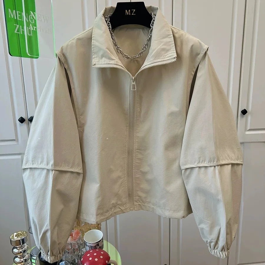 Damski płaszcz casualowy z kołnierzykiem, zapinany na zamek, luźny krój, uniwersalny, jesienno-zimowy, nowy model, modny, do pracy.