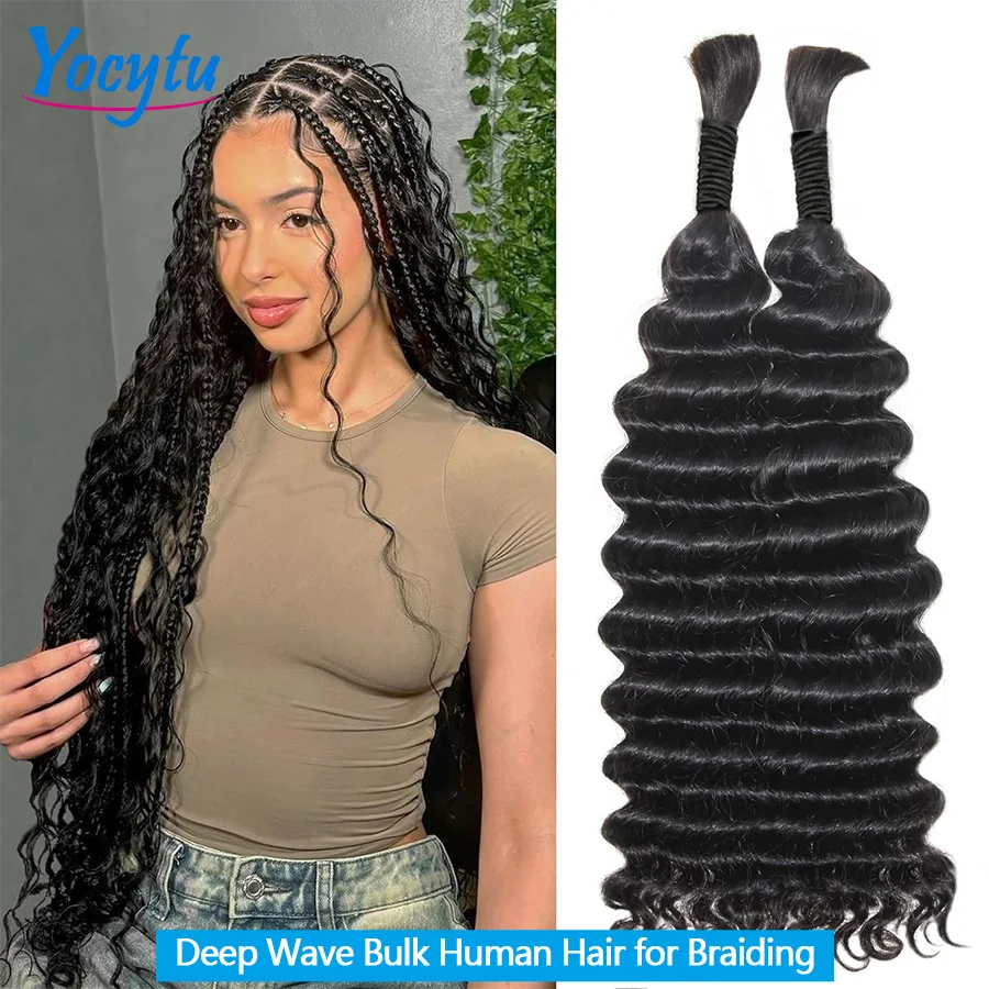 Deep Wave Cheveux Humain En Vrac Pour Tressage 18 20 22 Tissage Bouclé Cheveux Humain En Vrac Pour Tresse YOCYTU Meches Boho Humain Hair Braids 12A Tissage Humain Hair Deep Wave Bulk Tissages Brésilien 100% Human Hair