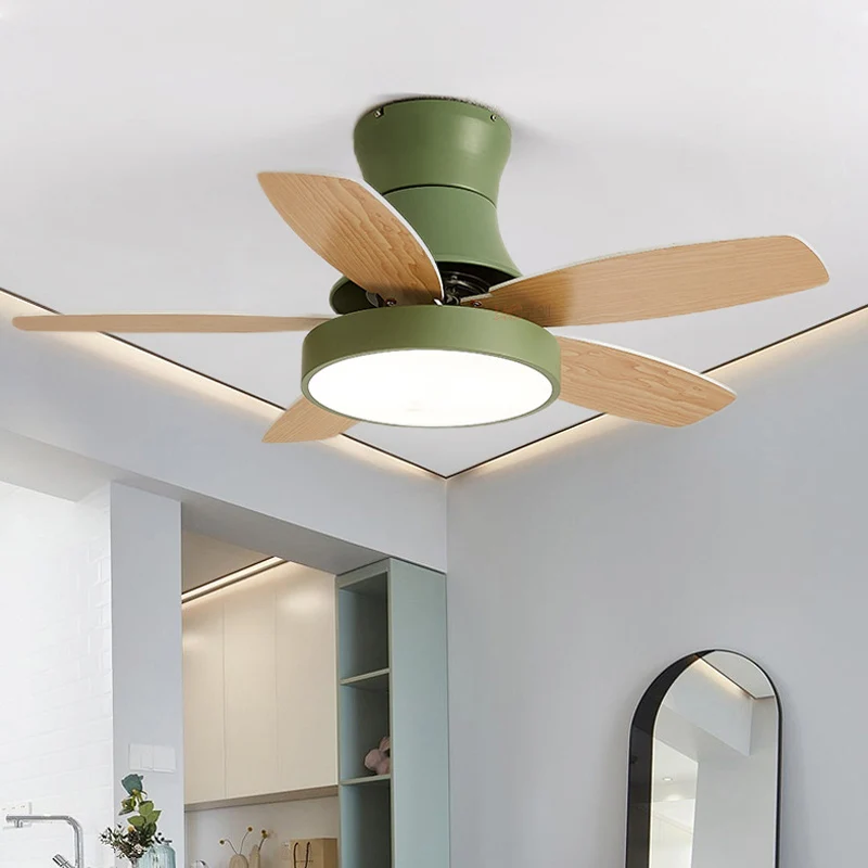 Nordic Minimalist Living Room Dining Room Fan Light Ceiling Mounted Electric Fan Integrated Ceiling Fan Lamp With Remote Control