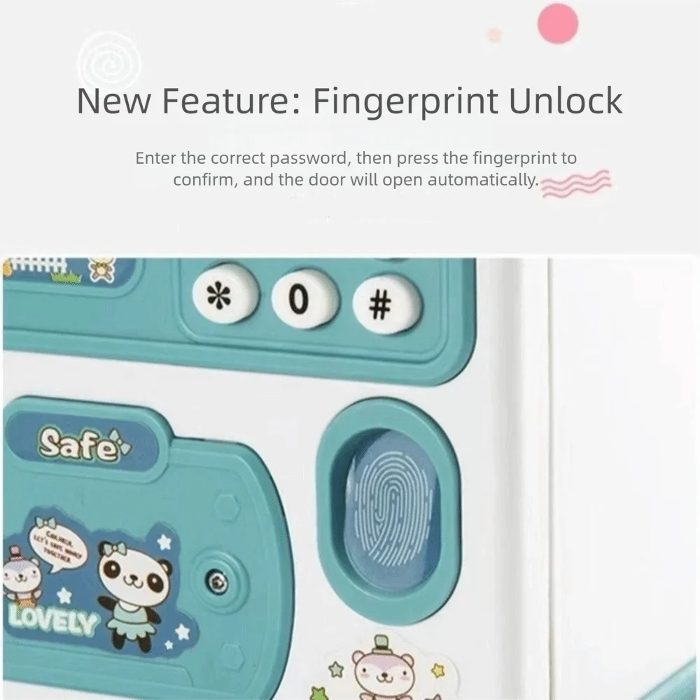 

Cartoon Fingerprint Piggy Bank Fingerprint Unlock Password Lock ATM Password Bank Large Space Simulate Unlocking