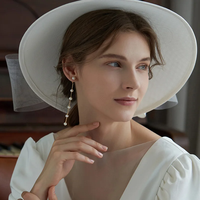Long Simulation Pearl Beaded Dangle Earring for Women Fashion French Elegant Tassel Drop Earrings Bridal Wedding Party Jewelry K