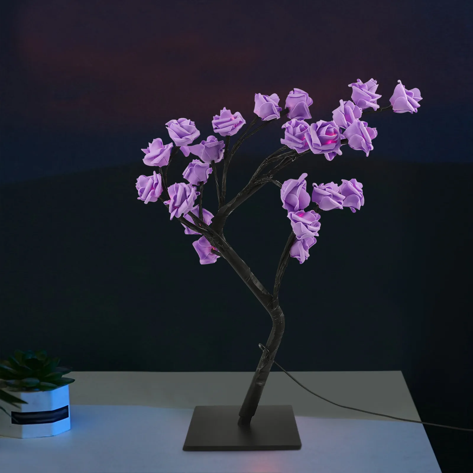 

Светодиодная декоративная лампа-дерево с розами, маленькая настольная лампа для спальни, романтический декор для комнаты, эстетичные уникальные светильники