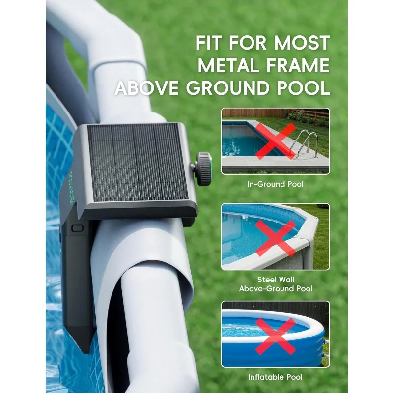 Solar Pool Lights Only for Metal Frame Above Ground Pool, 10-Color 4-Mode Light Sensing LED, Underwater Swimming Lighting with T