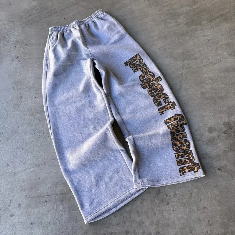 Creative Fashion Street Fashion American Casual Trousers Vintage Loose Straight Letters Leopard Printed INS Harajuku Punk Pants
