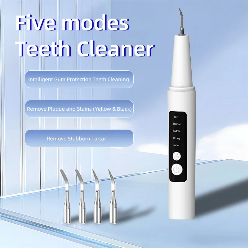 Tartar Remove, Rechargeable Teeth Cleaner, for Teeth Cleaning and Tartar Removal, Equipped with 4 Cleaning Heads & LED Light, Ea