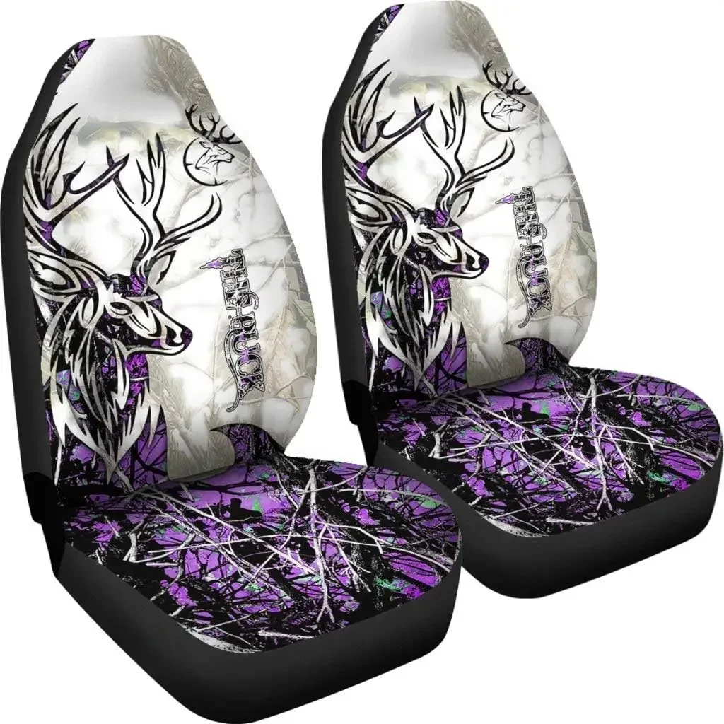 Deer Camo Camouflage Buck Hunting Front Car Seat Covers, Auto Seat Covers Set of 2 Universal Fit Most Vehicle Cars Sedan Truck