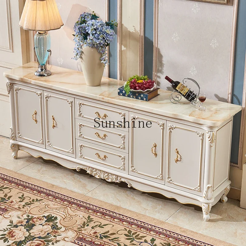 

European marble solid wood dining side cabinet living room tea locker FT