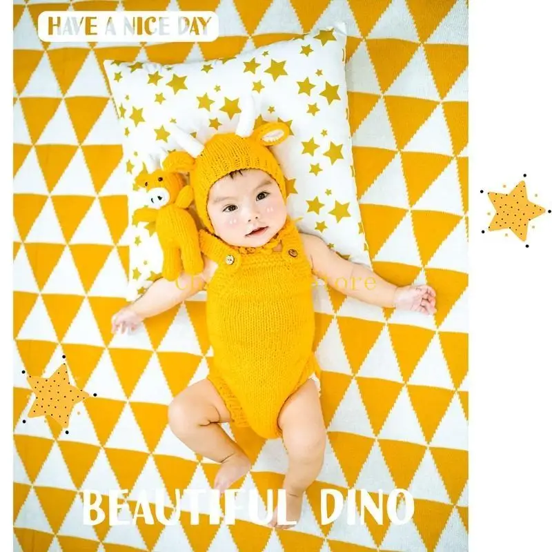 E7CE Newborn Boy Girl Baby Costume Hat for Doll Photography Yellow Cow Prop Wrap Photo Newborn Photography Baby Shower Partie