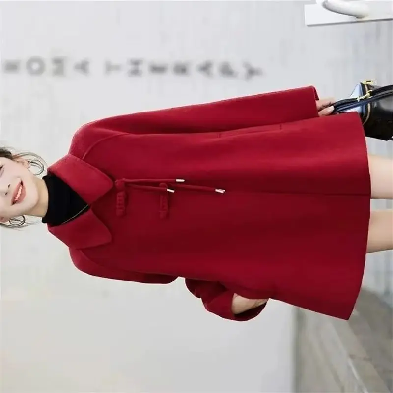 

2025 New Chinese Style Wool Cape Coat Women's Retro Frog Button Loose Trench Cloak Outerwear Winter Elegant Warm Chic Jacket Y2K