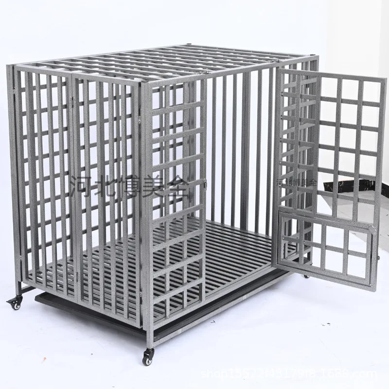LTT Silver Square Tube Dog Cage Medium and Large Dog Bold Square Tube Bite Resistant Foldable Dog Cage