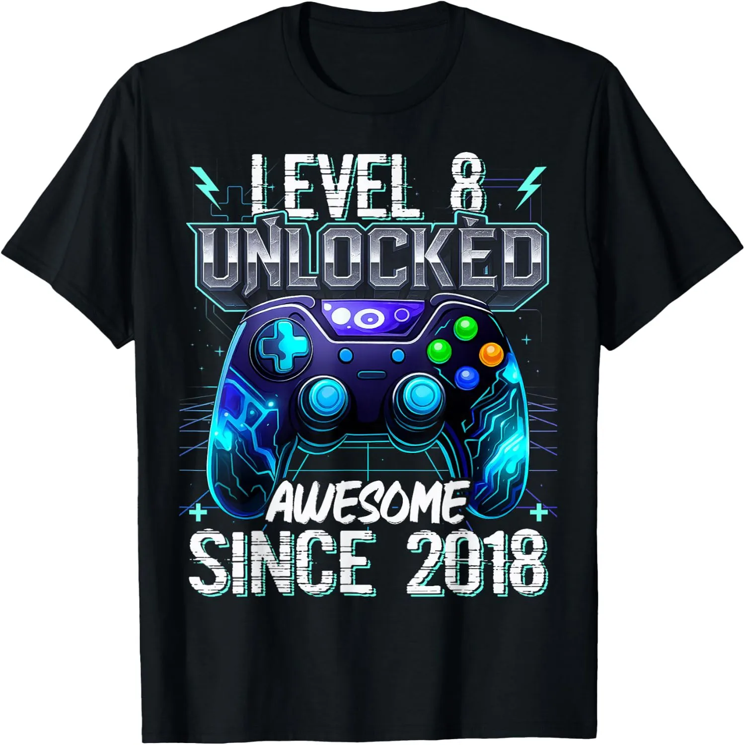 8th Birthday Boy Level 8 Gamer Video Game Party T Shirts Tees for Kids graphic tee, unisex, 100% cotton,