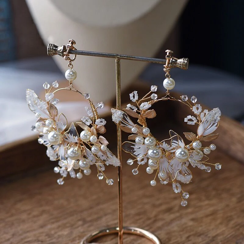 

Sweety Champagne & Beige Brides Resin Evening Earrings Turkish Prom Jewelry Birthday Gift