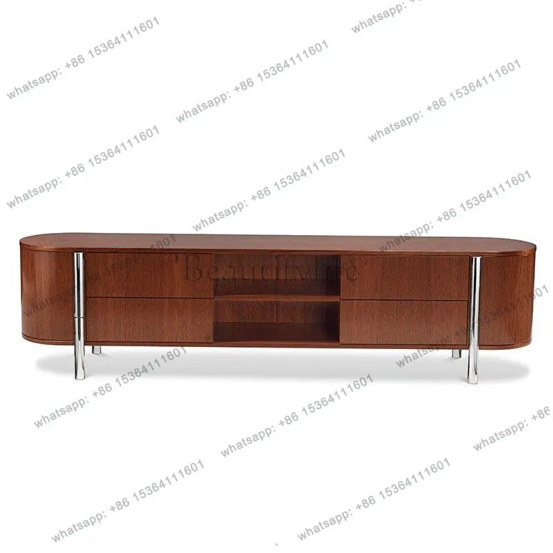 

Italian light luxury solid wood high-end stainless steel locker arc villa minimalist floor cabinet