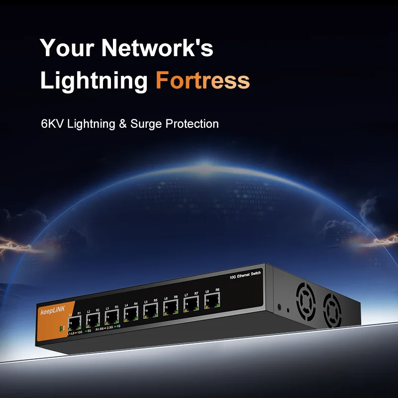 KeepLiNK 8 Port 10G/Multi-Gig Unmanaged Ethernet Switch Desktop/Wall-Mount Plug and Play Sturdy Metal Casing