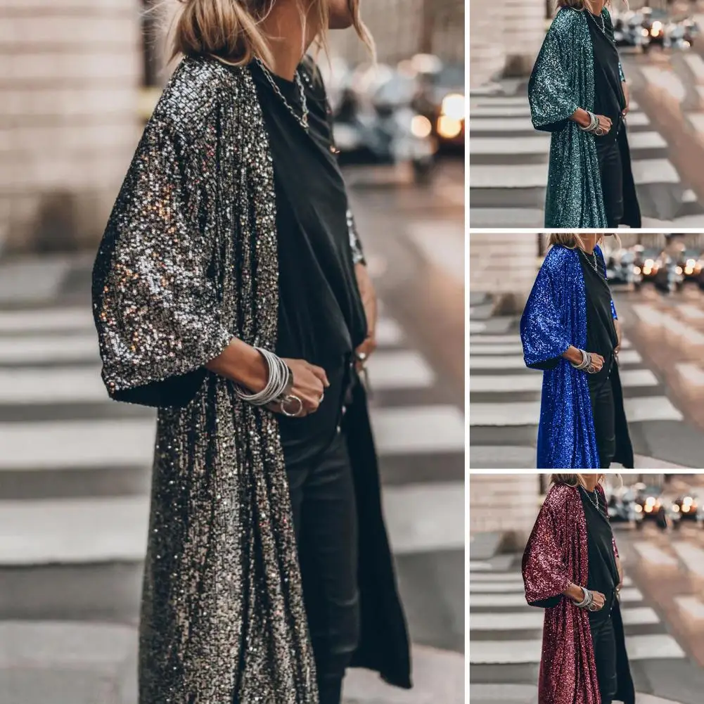 

Classic Cape Jacket Comfy Gown Cape Solid Color Spring Mid-length Glitter Loose Outerwear Dressing Up