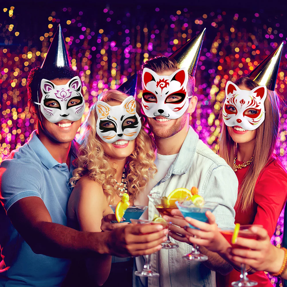 DIY Anime Pulp Japanese Mask Half Face Hand-painted Cat Fox Mask Anime Masquerade Halloween Festival Cosplay Prop