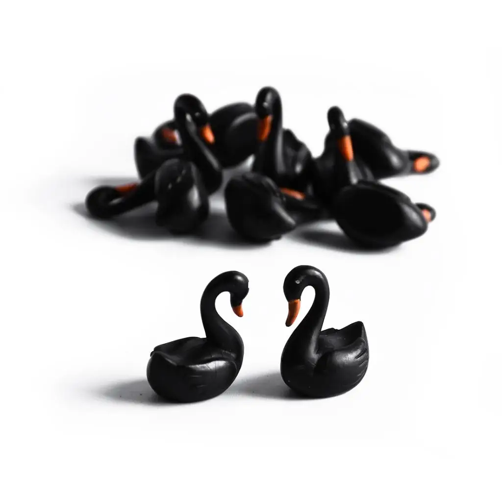 Conjunto de escultura modelo branco do lago Cygnus para decoração de casa de bonecas de jardim de fadas, preto