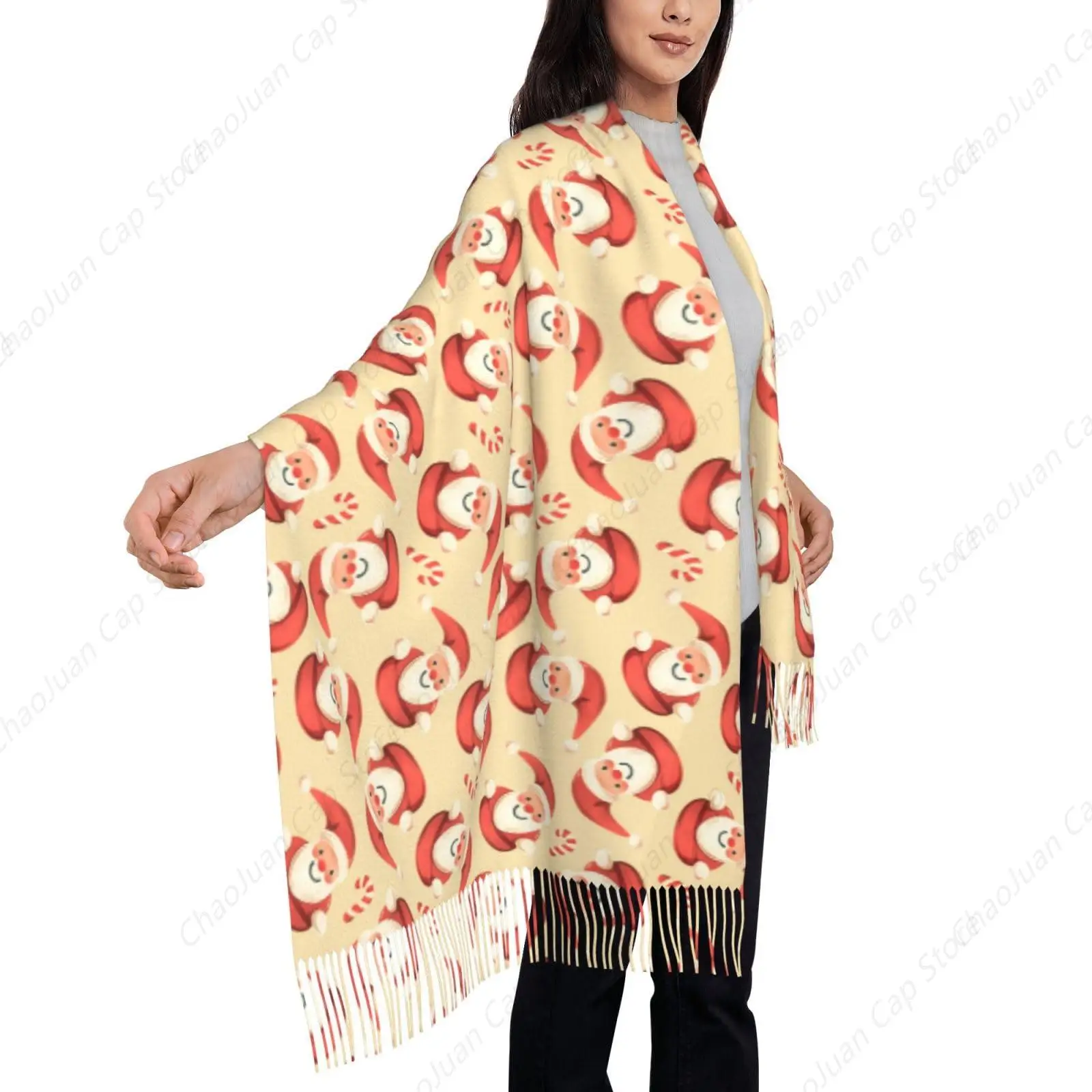 

Рождественский пушистый шарф, зимний теплый шарф-шаль для женщин, модные длинные шарфы с кисточками, вращающийся Санта-Клаус