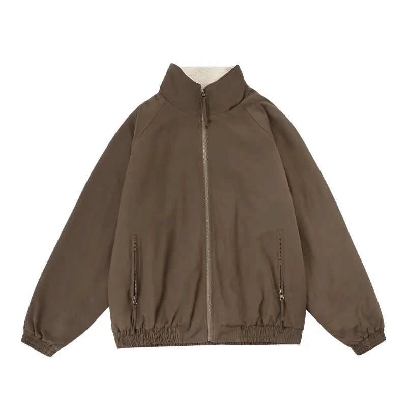 

Зимняя утепленная хлопковая куртка с воротником-стойкой и подкладкой из овечьего меха, повседневная свободная рабочая одежда для мужчин и женщин, теплая молодежная модель