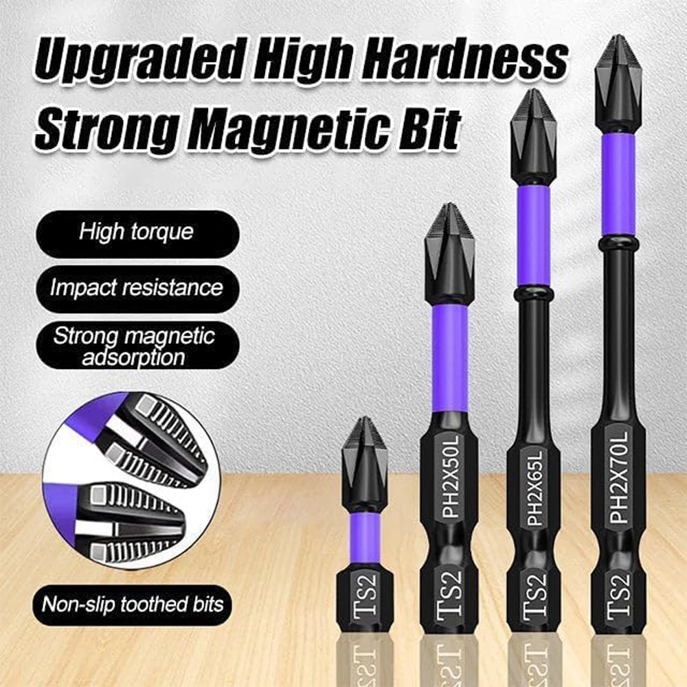 Magnetic Driver Bit Set 6 Magnetic Bits D1 Alloy Steel Impact Resistance Long Cross Driver Bits 1/4in Hex Shank for Drills