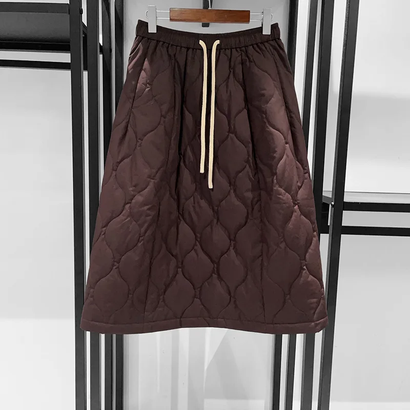 Women's Autumn and Winter New Cotton Thick Half Skirt with Wave Pattern Women's Winter Warm Mid length Half Skirt