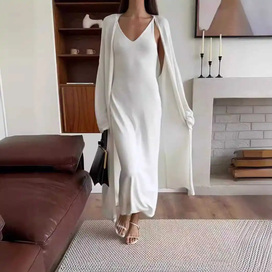 

Slim Fit Knitted Sweater Knee Length Dr Set for Women Long Sve Casual Faion Outfit Two Piece Set Autumn Collection