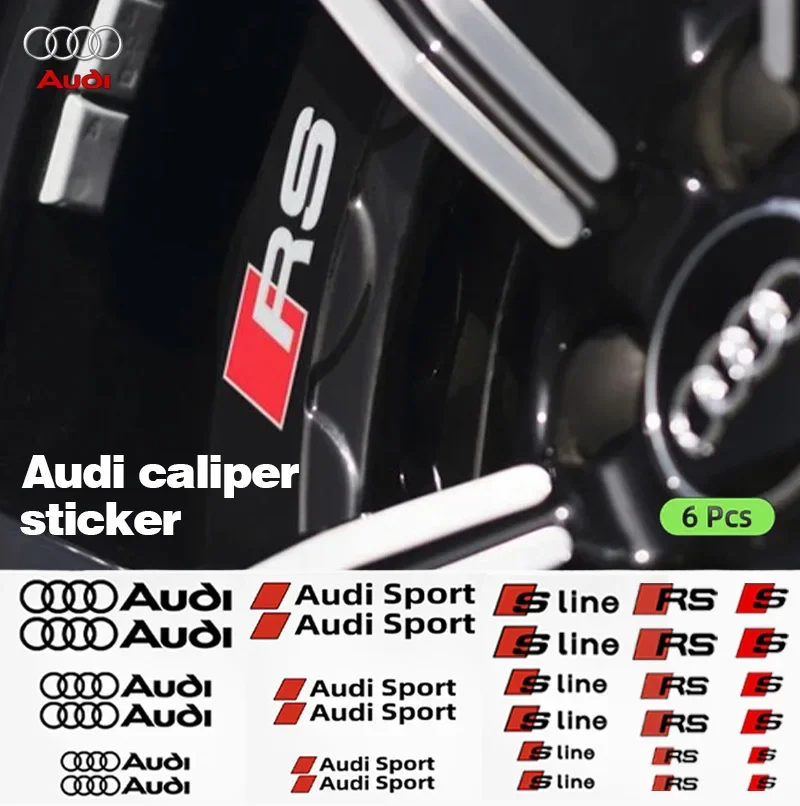 

6Pc Car Brake Caliper Sticker High Temperature Waterproof Decal for Audi ceramic A3 A4 A5 A6 A7 Q3 Q5 Q7 RS3 RS4 RS5 S3 S4 S5 S7