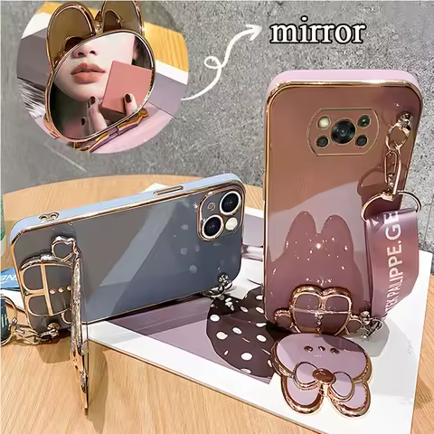 Mirror Crossbody Lanyard Phone Holder Case For Xiaomi Mi Poco X3 Nfc Pro C40 X4 X5 M4 Pro 4G 5G M3 F3 M2 F2 X2 Stand Strap Cover