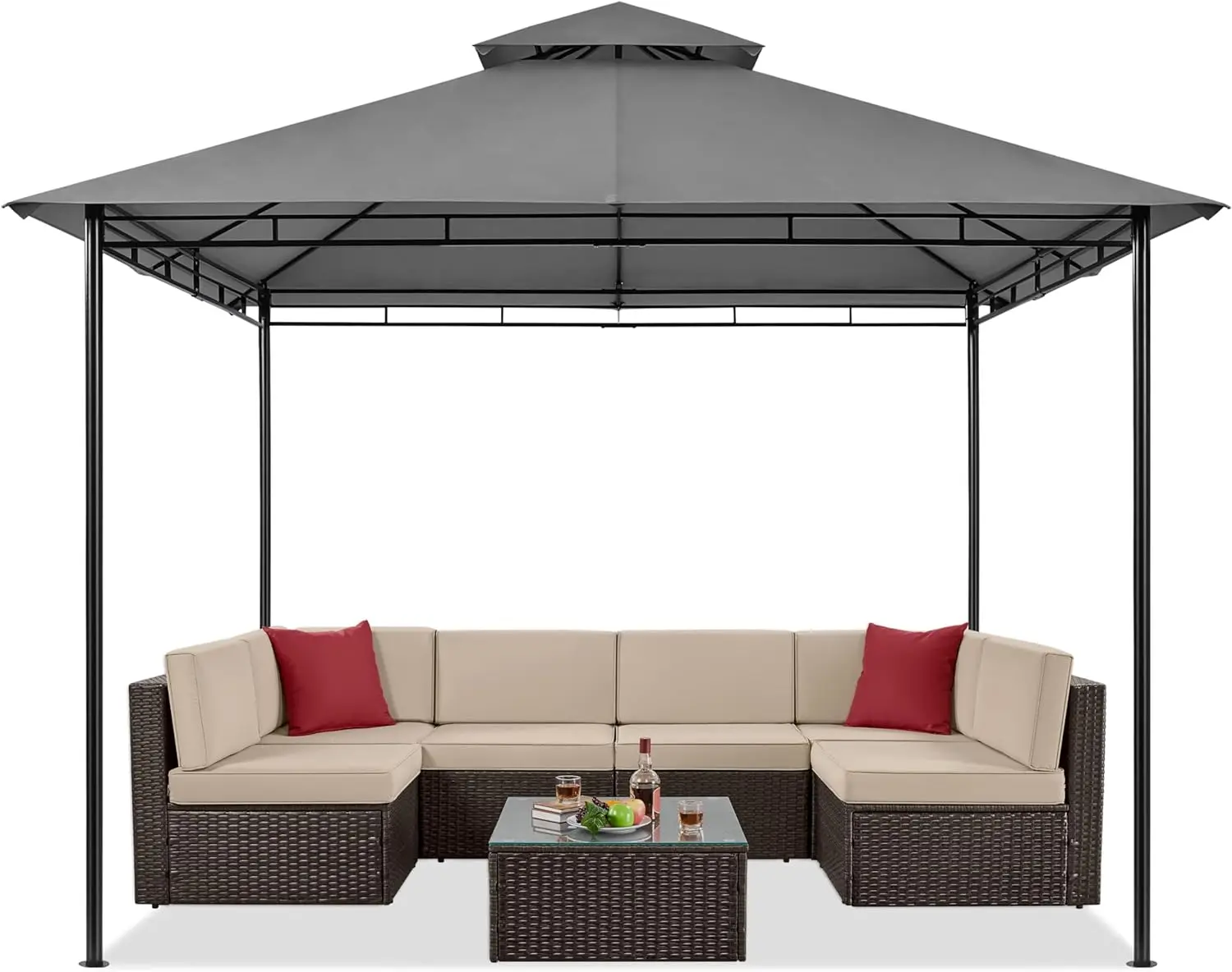 

Gazebo for Patios 11x11 - Outdoor Powder-Coated Steel Frame Gazebo, Double Roofs Grill BBQ Pavilion, Water-Resistant for Lawn