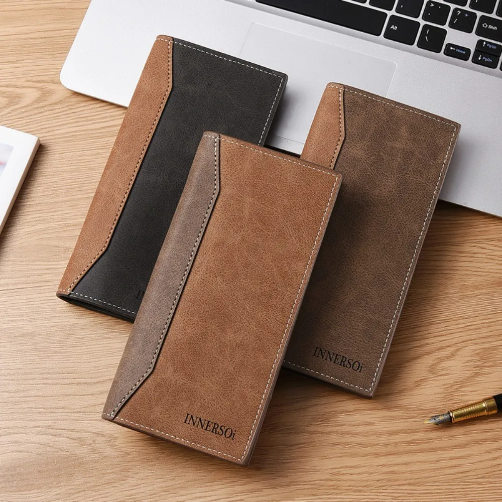 Casual Long Purse Frosted Splicing Wallet PU Leather Business Men's Long Wallet Large Handbag Clutch Wallet Outdoor