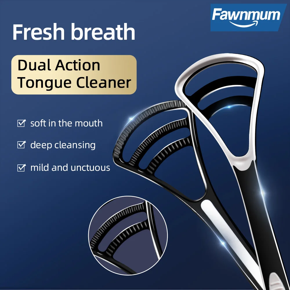 Fawnmum Raschietto per lingua in silicone con manico antiscivolo Detergente per lingua a doppio lato Freshe Spazzola per lingua per l\'alito per la