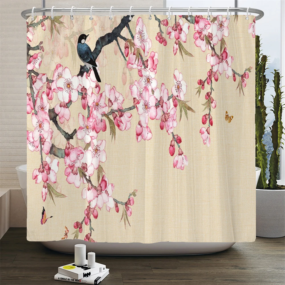 Flowers and Birds pattern Shower Curtain 3D Bath Screen Waterproof Fabric Bathroom Decor 240X180cm With Hook Shower Curtains