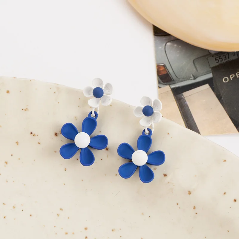 Sweet Klein Blue and White Flower Earrings For Women and Girls Holiday Trendy Jewelry Party and Daily Wearing