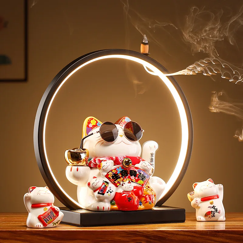 Waving Paws Fortune Cat Lamp Ring Lucky Decoration Store Opening Creative Gift Home Relocation and Opening Gift