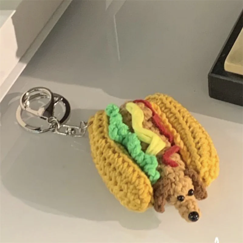 Cross-border sales Kawaii Food Bread Hamburger Hot Dog handmade knitting Pendant Keychains for Children Gifts Toys