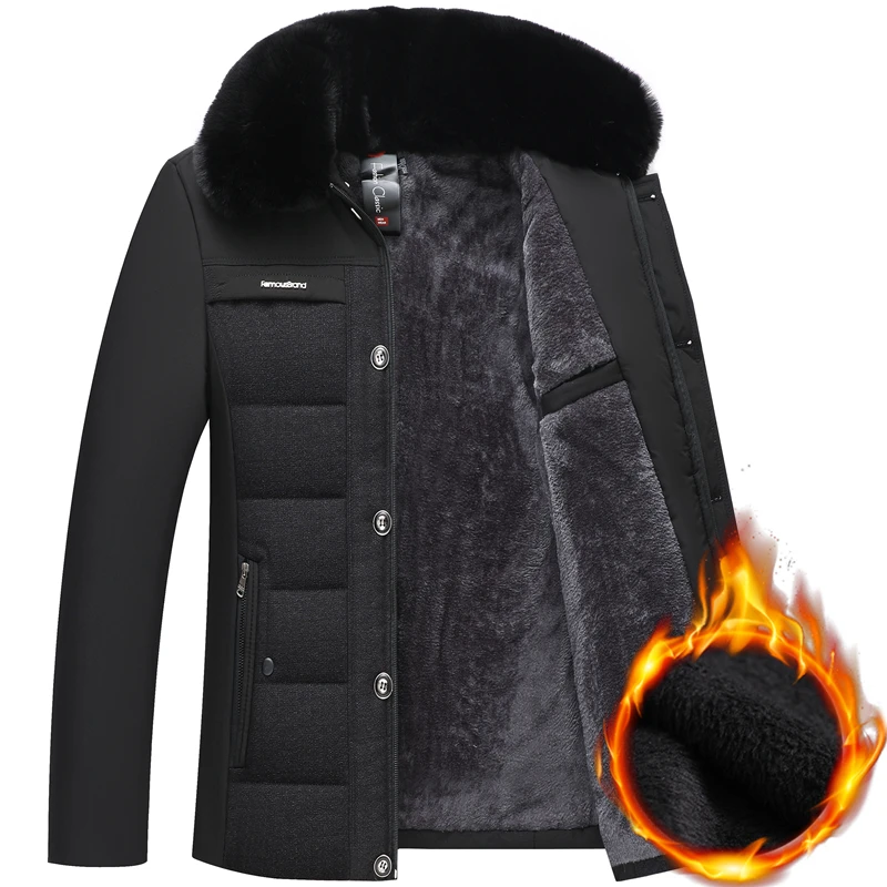 

Men's Thickened Fleece Lined Cotton Jacket Winter Warm Casual Style Grandpa Coat Regular Length Loose Fit Fashionable Urban