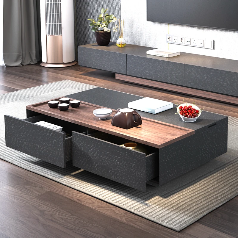

Modern simple small apartment living room Nordic black walnut coffee table TV cabinet combination storage rectangle