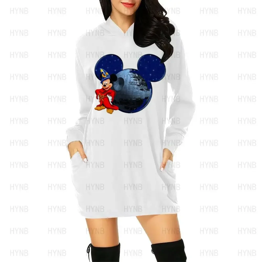 Disney Y2k Sweater Dress Kawaii Hoodie Mickey Elegant Dresses for Women Minnie Mouse Chic Woman Evening Mini Sexy Long Sleeves