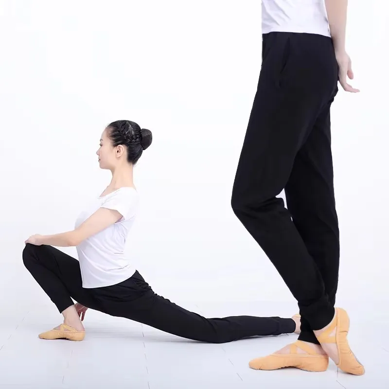 Pantalones de baile negros para mujer, pantalones de Yoga para práctica de Ballet cónicos de pierna ancha para baile, Fitness, deporte